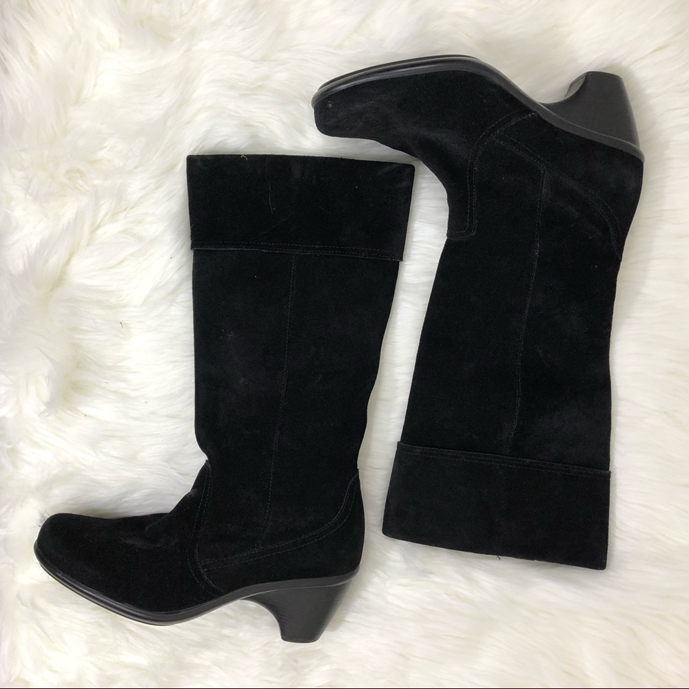 Dansko black leather suede cuffed knee high boots